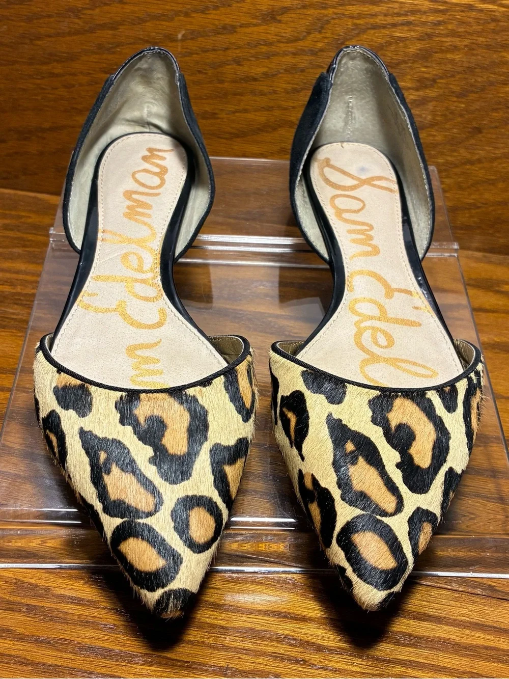 Sam Edelman Calf Hair Leopard Print Black Suede Patent d’Orsay Flats Size 7